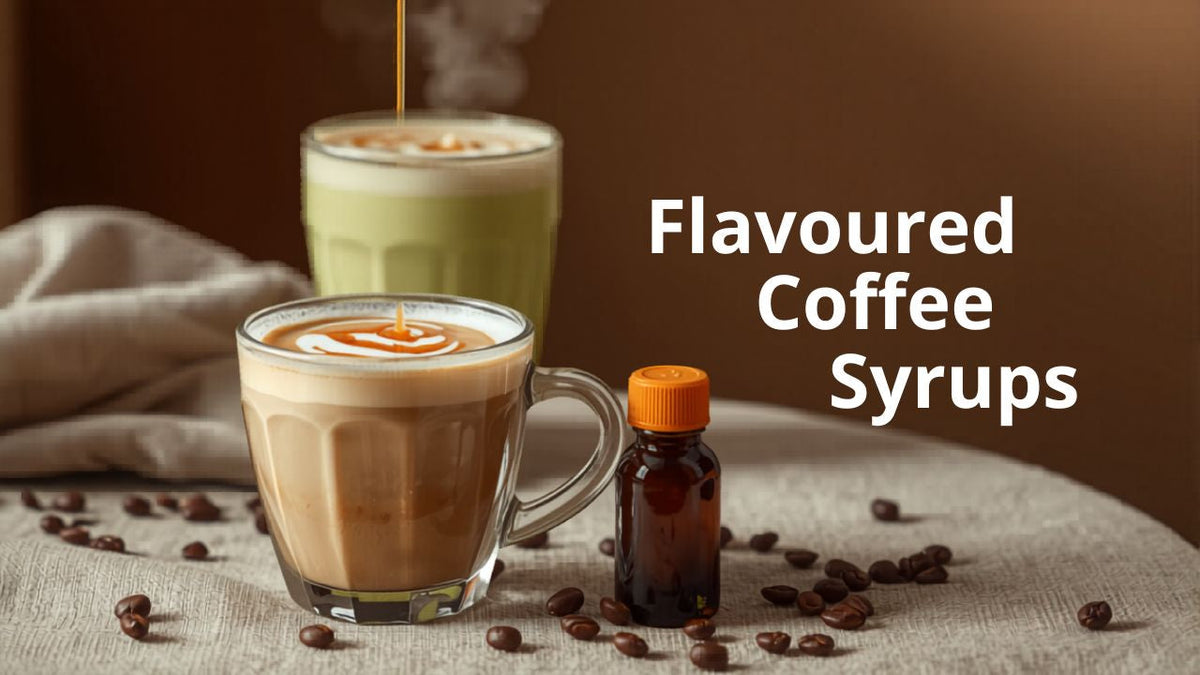 Flavoured coffee syrups table scene
