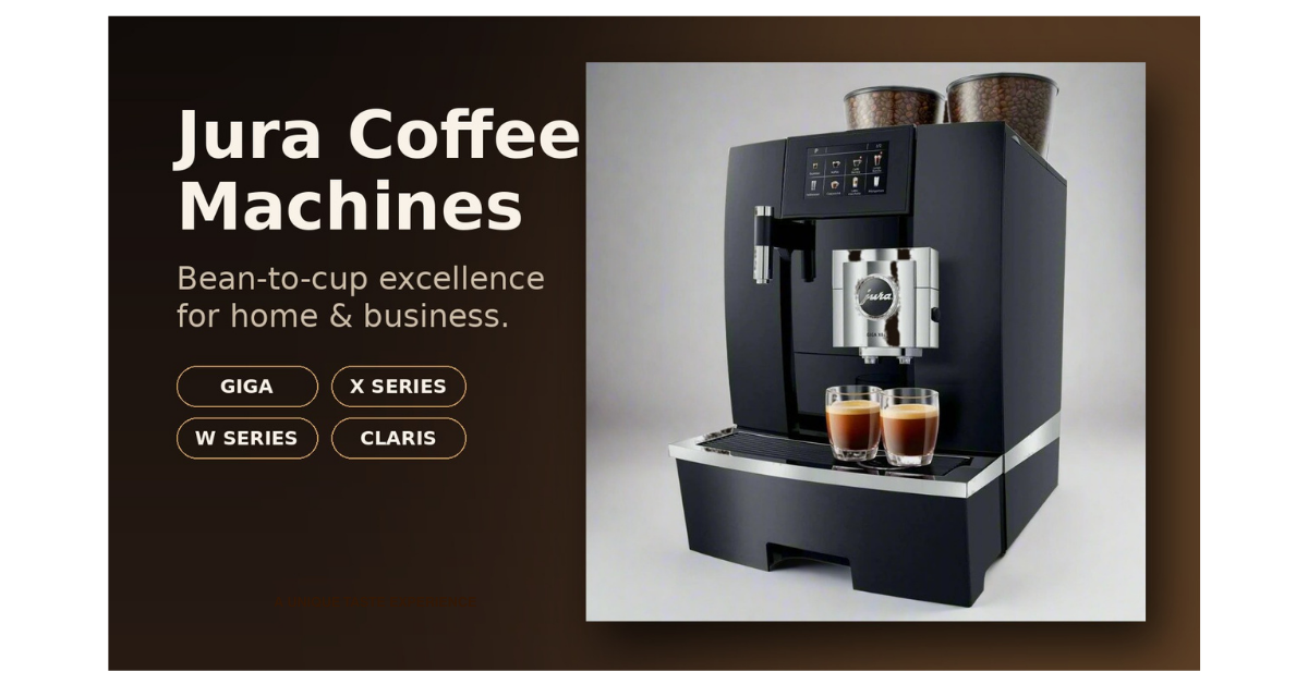 Jura Coffee Machines UK buying guide banner featuring the Jura GIGA X8c bean-to-cup machine